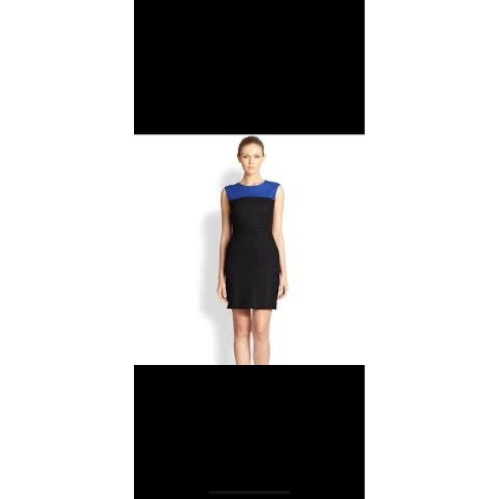 Shoshanna Noura Blue Black Colorblock Sleeveless Wool Shift Dress 10